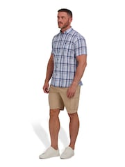 Raging Bull Blue Short Sleeve Large Multi Check Linen Look Shirt - Image 3 of 8
