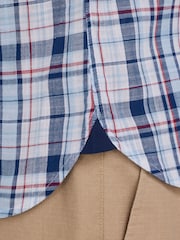 Raging Bull Blue Short Sleeve Large Multi Check Linen Look Shirt - Image 5 of 8