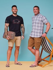 Raging Bull Blue Short Sleeve Large Multi Check Linen Look Shirt - Image 6 of 8