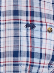 Raging Bull Blue Short Sleeve Large Multi Check Linen Look Shirt - Image 8 of 8