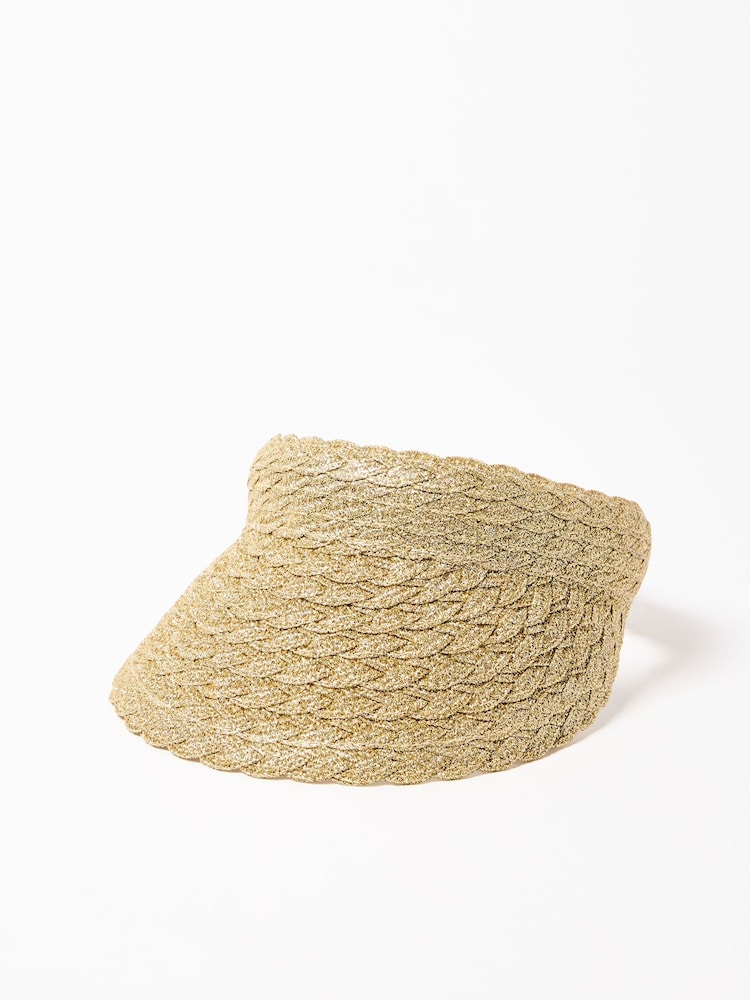 Oliver Bonas Gold Sparkle Visor Hat - Image 1 of 5 Oliver Bonas Gold Sparkle Visor Hat - Image 1 of 5