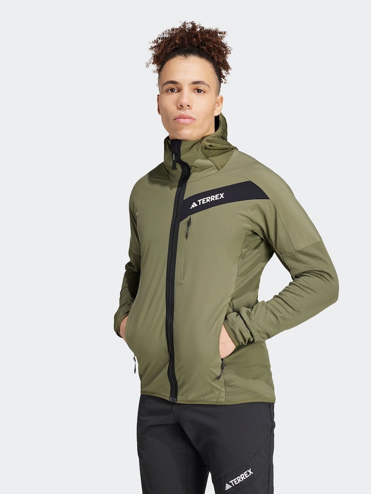 adidas Terrex Olive Green Techrock Hooded Wind Fleece Jacket - Image 1 of 7 adidas Terrex Olive Green Techrock Hooded Wind Fleece Jacket - Image 1 of 7