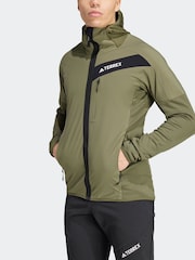 adidas Terrex Olive Green Techrock Hooded Wind Fleece Jacket - Image 4 of 7
