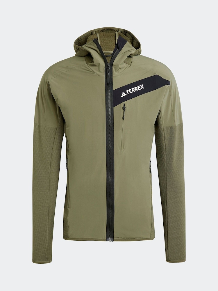 adidas Terrex Olive Green Techrock Hooded Wind Fleece Jacket - Image 7 of 7 adidas Terrex Olive Green Techrock Hooded Wind Fleece Jacket - Image 7 of 7
