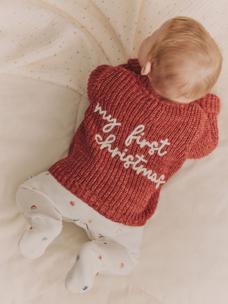 Red My First Christmas Knitted 100% Cotton Cardigan - Image 1 of 10