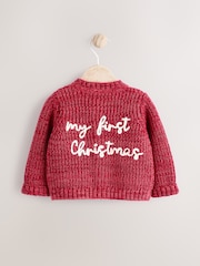 Red My First Christmas Knitted 100% Cotton Cardigan - Image 6 of 10