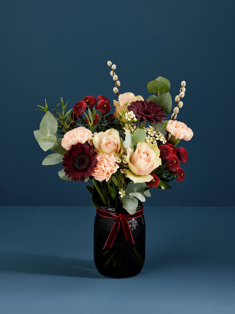 Peach/Brown Rose and Carnations Fresh Flower Bouquet With Vase - Image 1 of 4