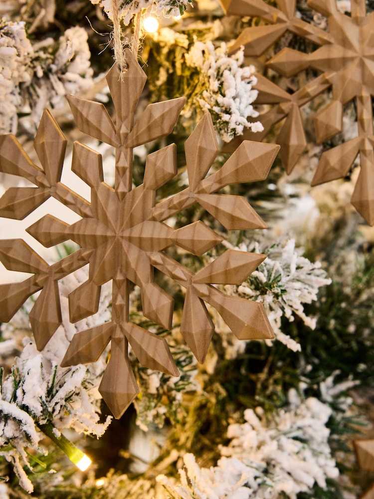 Set of 6 Brown Wood Effect Snowflake Christmas Baubles - Image 1 of 4