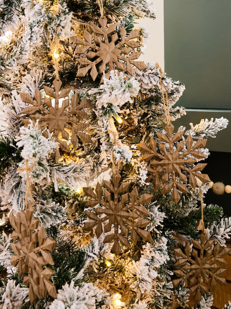 Set of 6 Brown Wood Effect Snowflake Christmas Baubles - Image 2 of 4 Set of 6 Brown Wood Effect Snowflake Christmas Baubles - Image 2 of 4