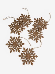 Set of 6 Brown Wood Effect Snowflake Christmas Baubles - Image 3 of 4