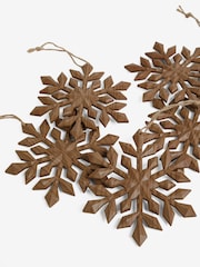 Set of 6 Brown Wood Effect Snowflake Christmas Baubles - Image 4 of 4