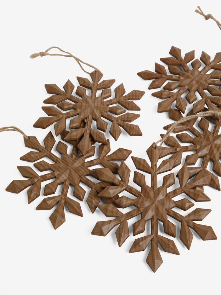 Set of 6 Brown Wood Effect Snowflake Christmas Baubles - Image 4 of 4