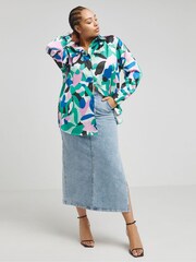 Simply Be Green Oversized Satin Shirt - Image 3 of 4