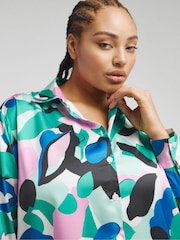 Simply Be Green Oversized Satin Shirt - Image 4 of 4
