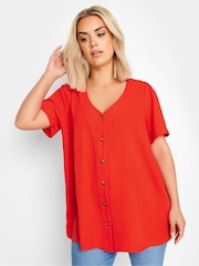 Yours Curve Red Button Front Blouse - Image 1 of 5