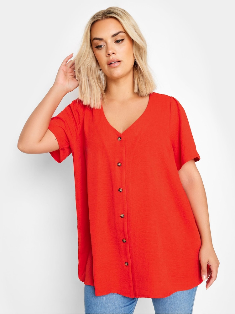 Yours Curve Red Button Front Blouse - Image 1 of 5