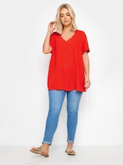 Yours Curve Red Button Front Blouse - Image 2 of 5