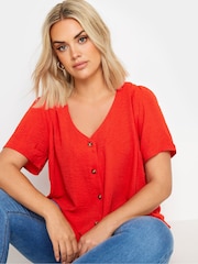 Yours Curve Red Button Front Blouse - Image 4 of 5