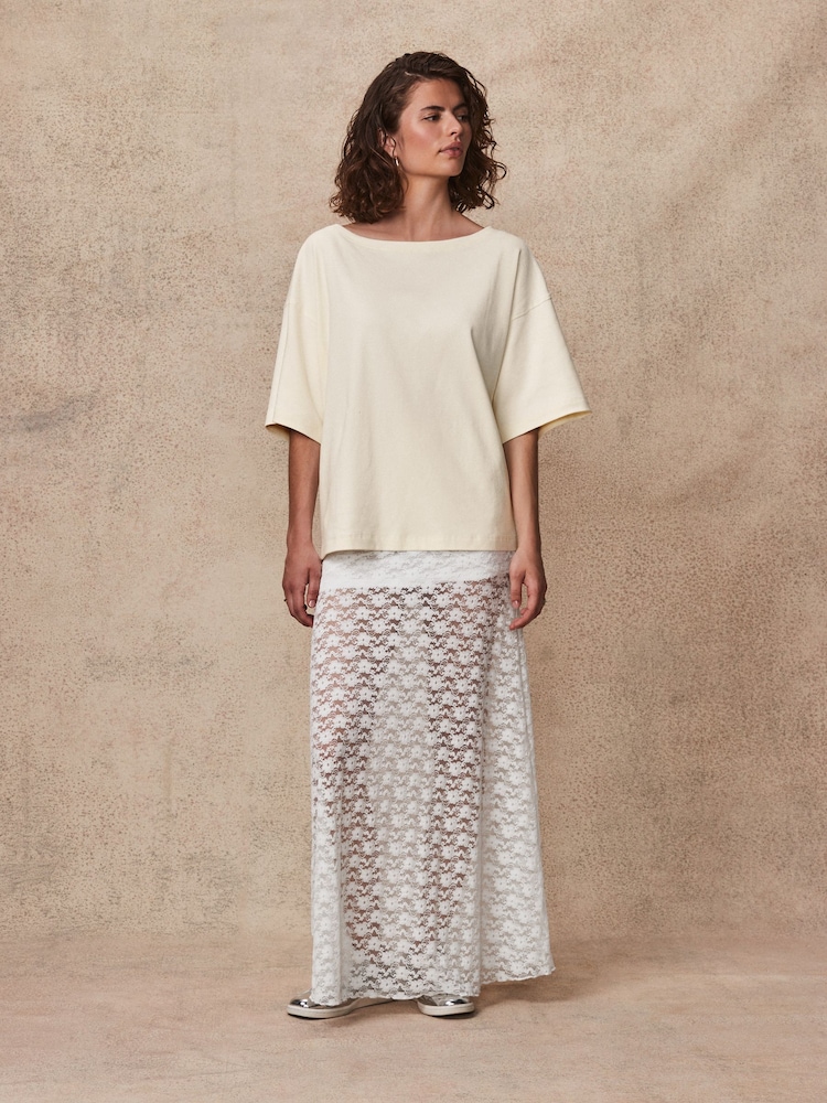 Blanc écru - Coupe décontractée Boxy 100% Cotton Slouch Shoulder T-shirt - Image 2 de 6