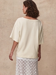 Blanc écru - Coupe décontractée Boxy 100% Cotton Slouch Shoulder T-shirt - Image 3 de 6