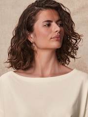 Blanc écru - Coupe décontractée Boxy 100% Cotton Slouch Shoulder T-shirt - Image 4 de 6