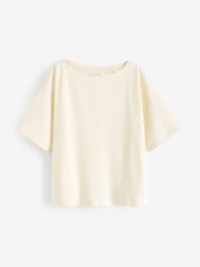 Blanc écru - Coupe décontractée Boxy 100% Cotton Slouch Shoulder T-shirt - Image 5 de 6