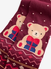 Dark Red Teddy Bear Cotton Rich Christmas Character Tights - Image 2 of 3