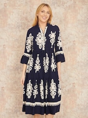 Yumi Blue Viscose Midi Dress With Long Sleeves - Image 1 of 4
