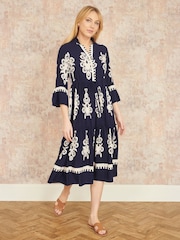 Yumi Blue Viscose Midi Dress With Long Sleeves - Image 2 of 4