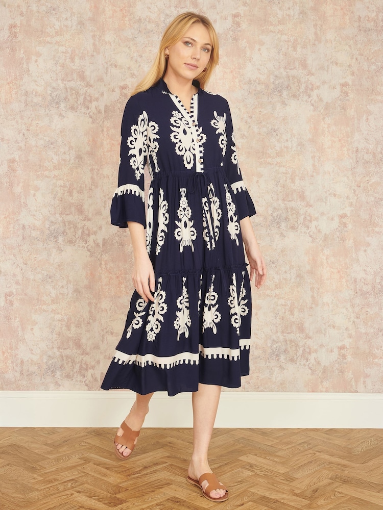 Yumi Blue Viscose Midi Dress With Long Sleeves - Image 2 of 4