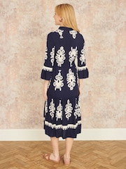Yumi Blue Viscose Midi Dress With Long Sleeves - Image 3 of 4