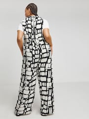 Simply Be Black Mono Print Crinkle Wide Leg Jumpsuit - Image 2 of 4
