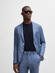 BOSS Blue Micro Patterned Linen Blend Jacket - Image 1 of 6