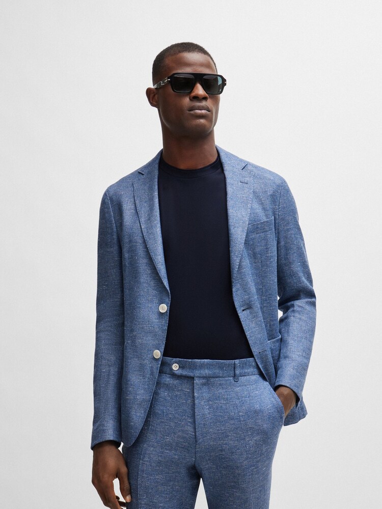 BOSS Blue Micro Patterned Linen Blend Jacket - Image 1 of 6