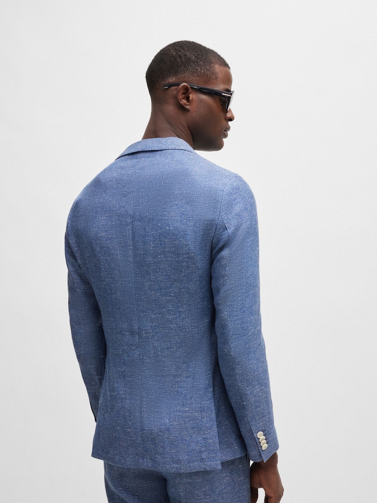 BOSS Blue Micro Patterned Linen Blend Jacket - Image 2 of 6 BOSS Blue Micro Patterned Linen Blend Jacket - Image 2 of 6