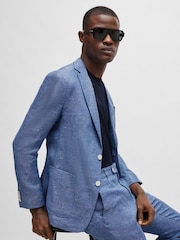 BOSS Blue Micro Patterned Linen Blend Jacket - Image 3 of 6