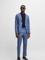 BOSS Blue Micro Patterned Linen Blend Jacket - Image 4 of 6