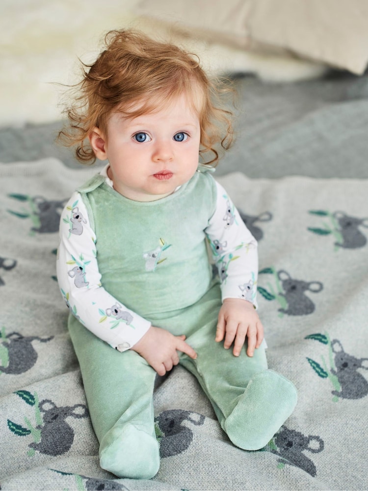 JoJo Maman Bébé Green Personalised Koala Dungarees Set 2 Piece - Image 1 of 8