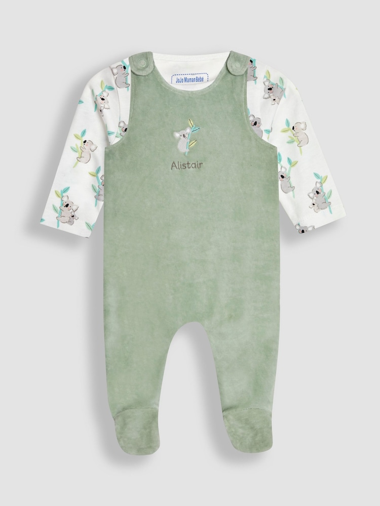 JoJo Maman Bébé Green Personalised Koala Dungarees Set 2 Piece - Image 2 of 8