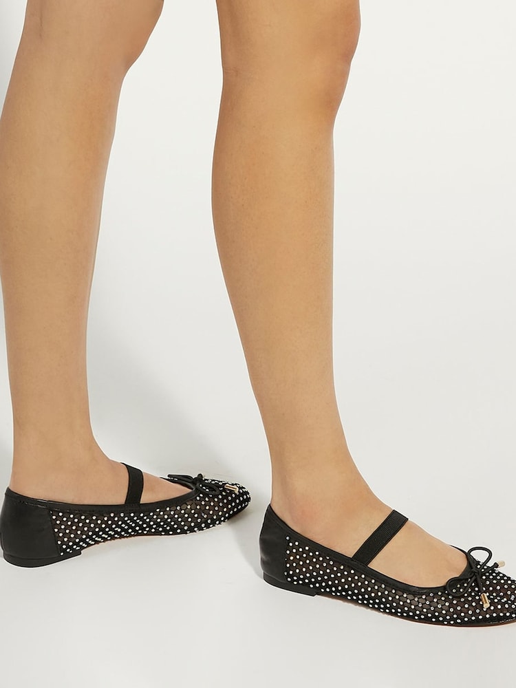 Dune London Black Happeningg Embellished Ballerina Flats - Image 1 of 6