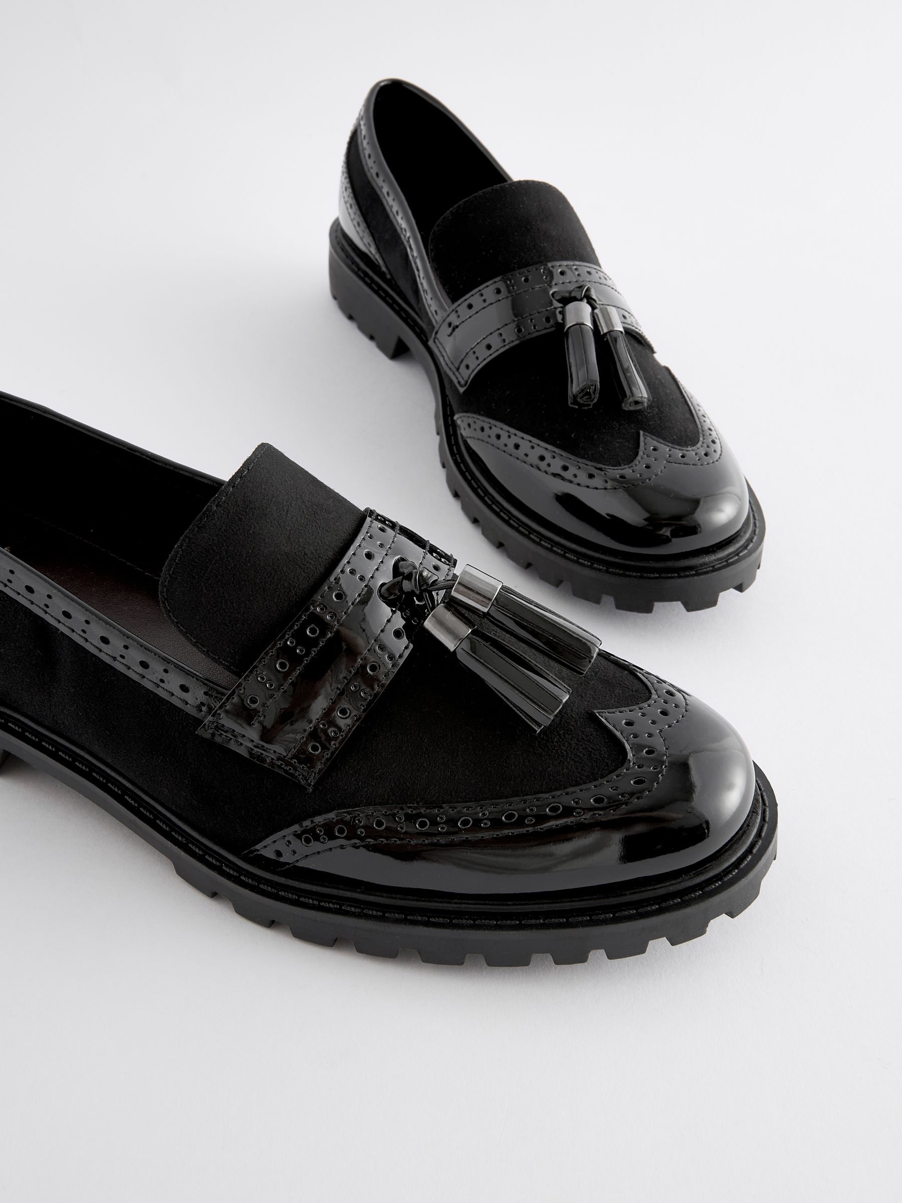 Buy Black Mix Standard/Wide Fit Tassel Detail Cleated Chunky