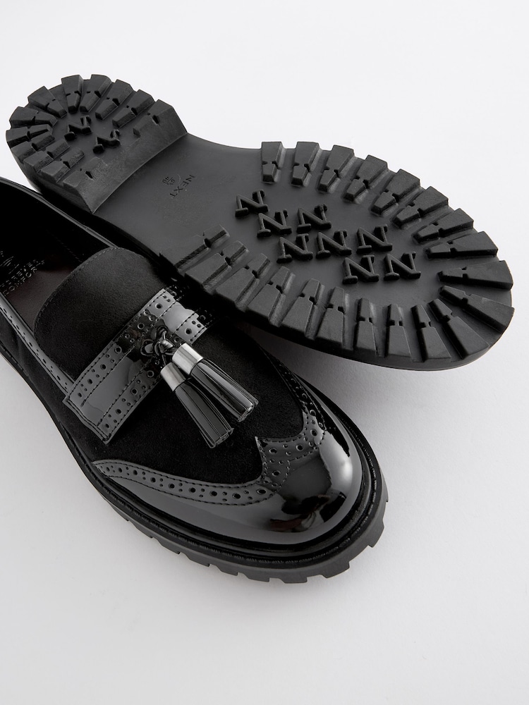 Black Mix Standard/Wide Fit Forever Comfort® Tassel Detail Cleated Chunky Loafer Shoes - Image 7 of 7