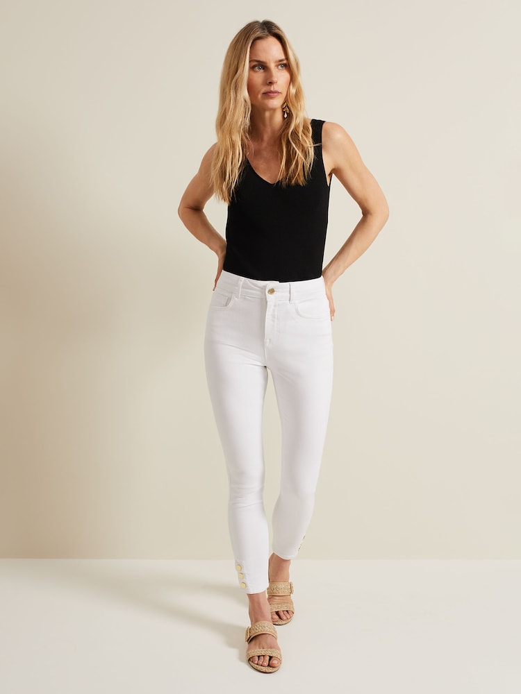 Phase Eight White Button Detail Joelle Skinny Jeans - Image 1 of 7