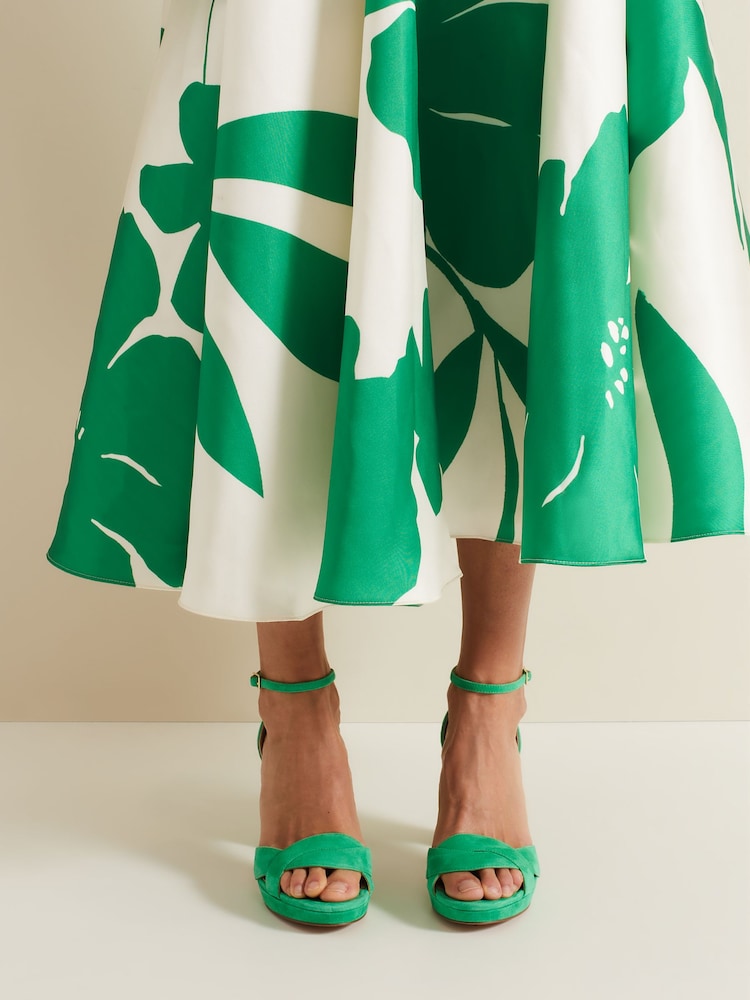 Phase Eight Green Suede Cross-Over Platform Sandals - Image 1 of 4