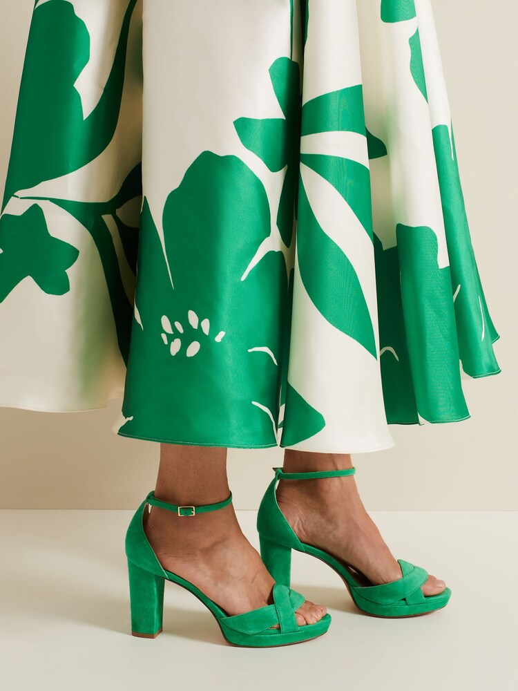 Phase Eight Green Suede Cross-Over Platform Sandals - Image 4 of 4