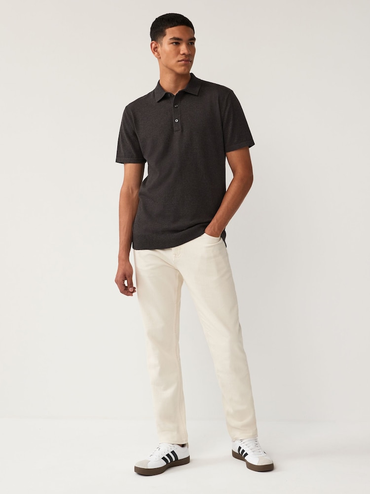 Dark Stone Slim Fit Knitted Polo Shirt - Image 2 of 7