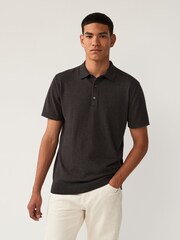 Dark Stone Slim Fit Knitted Polo Shirt - Image 4 of 7