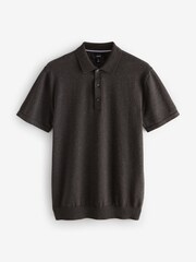 Dark Stone Slim Fit Knitted Polo Shirt - Image 5 of 7