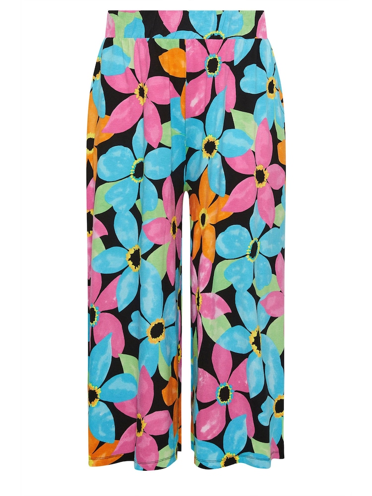 Yours Curve Blue & Pink Floral Print Midaxi Culottes - Image 5 of 5