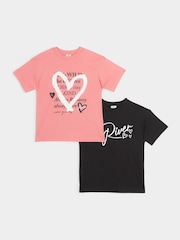 River Island Pink Girls Regular Fit 100% Cotton T-Shirts 2 Pack - Image 1 of 3